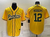 Green Bay Packers 12 Aaron Rodgers Yellow Men's Stitched MLB Cool Base Nike Baseball Jersey,baseball caps,new era cap wholesale,wholesale hats